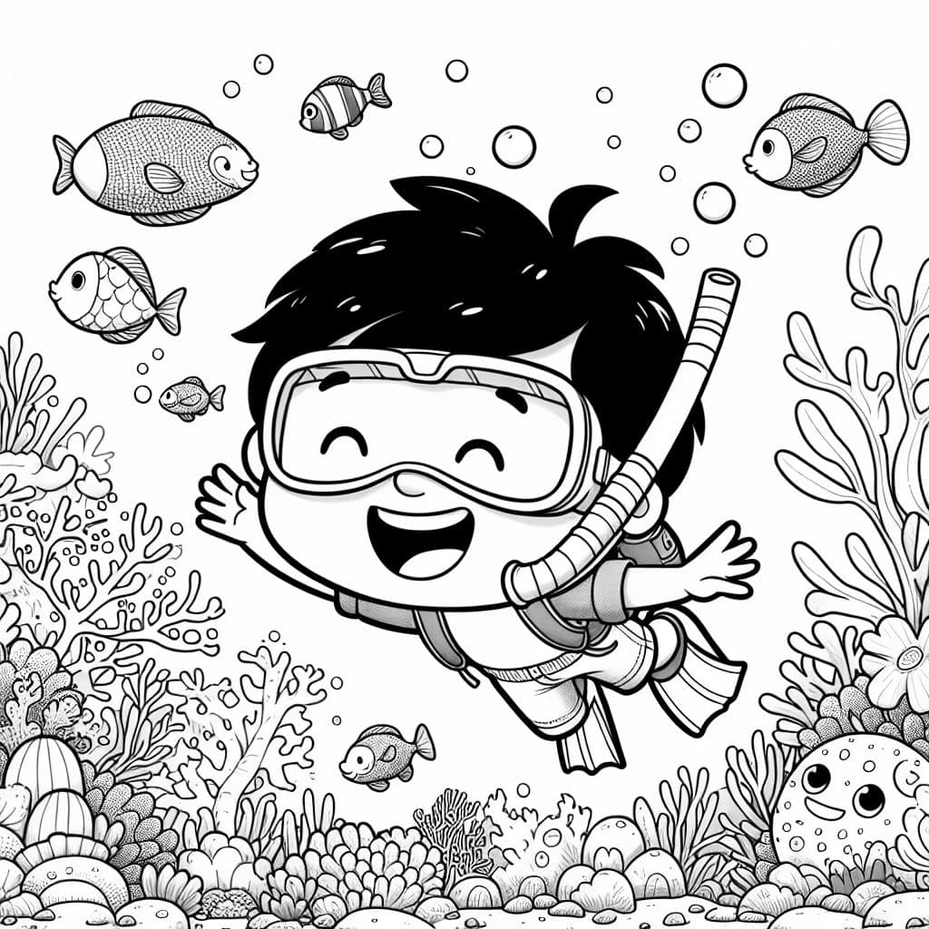 Little boy snorkeling a reef in search of bananas