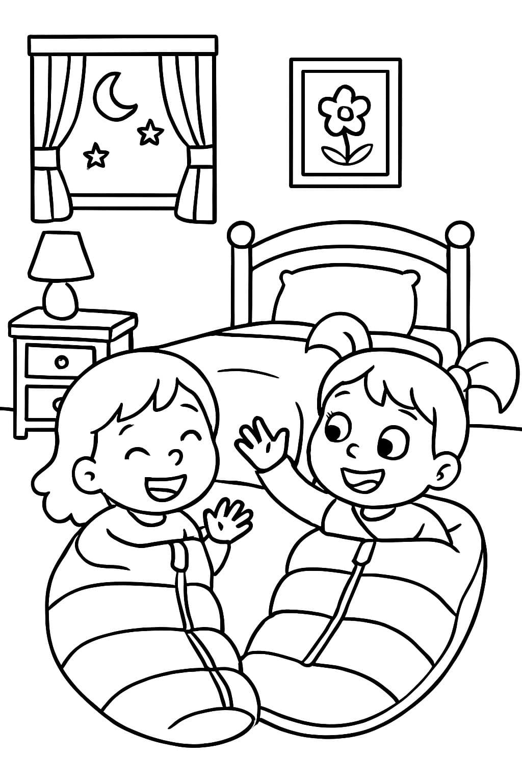 Dos chicas en sacos de dormir en un dormitorio