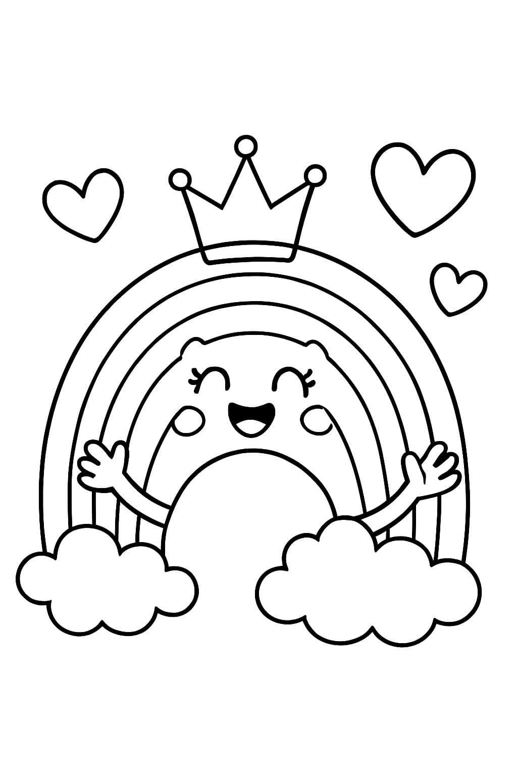 regenbogen mit gesicht und krone und herzen ls wolken