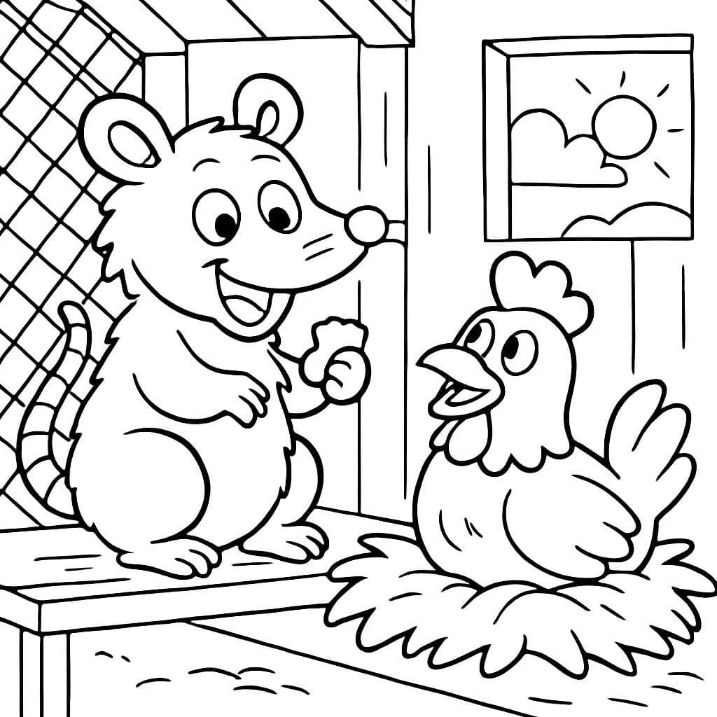 un zarigüeya comiendo un pollo en un gallinero