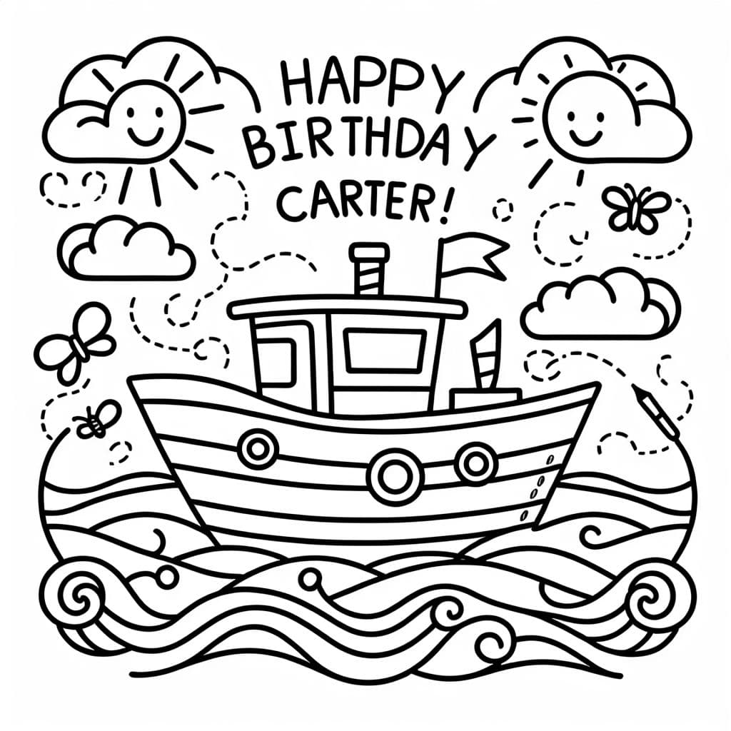 Affichage sur le thème du bateau disant « Joyeux anniversaire Carter ! »