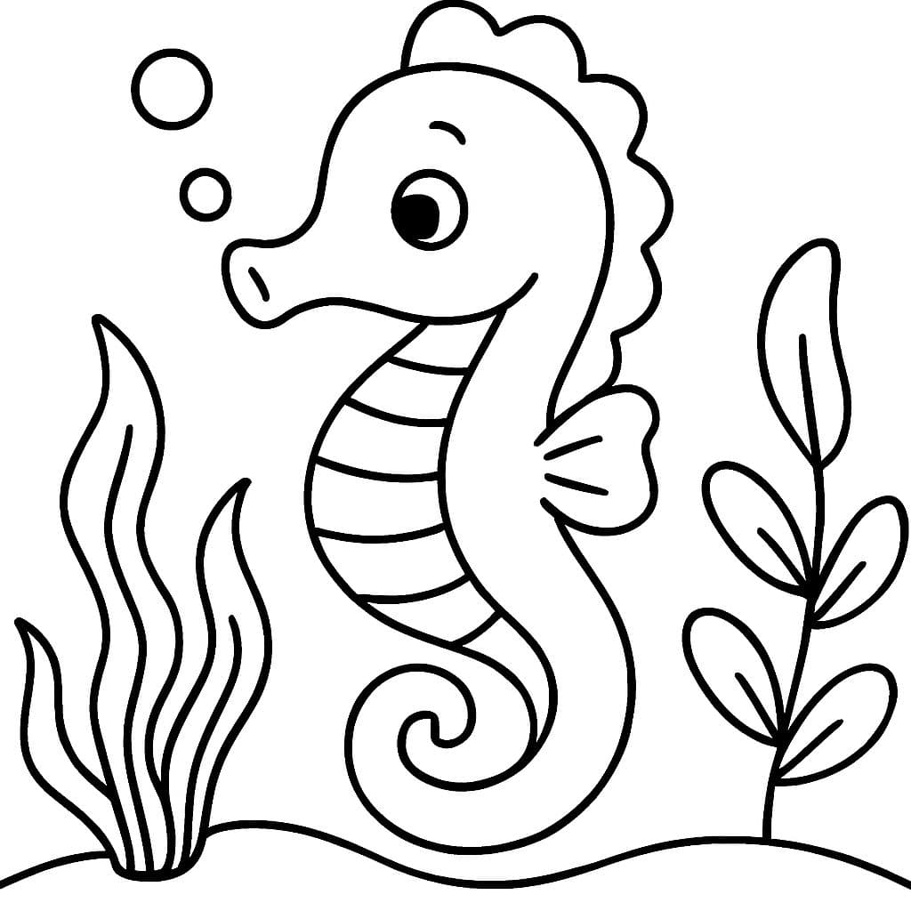 Ein Seepferdchen unter Wasser mit Unterwasserpflanzen