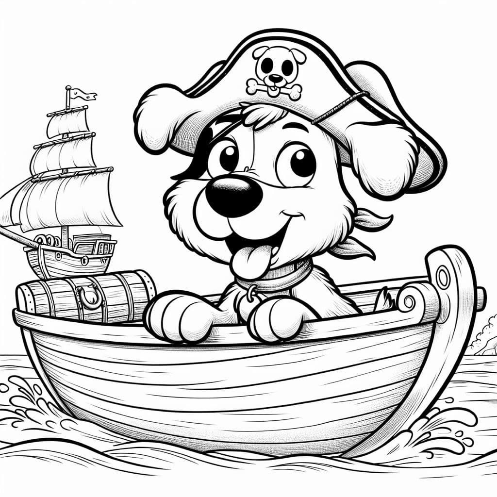 einen Hundepiraten auf seinem großen Ruderboot