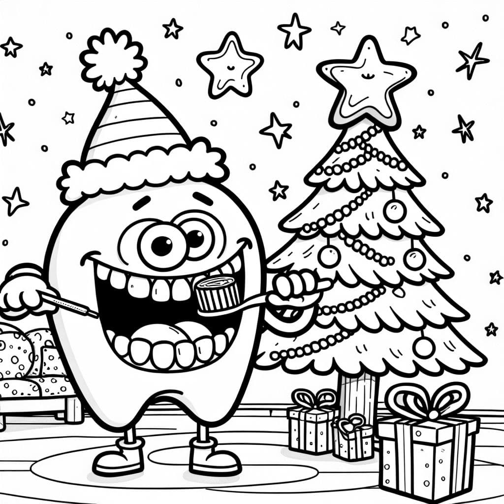 Ein hässlicher Weihnachtsbaum, der sich die Zähne putzt.