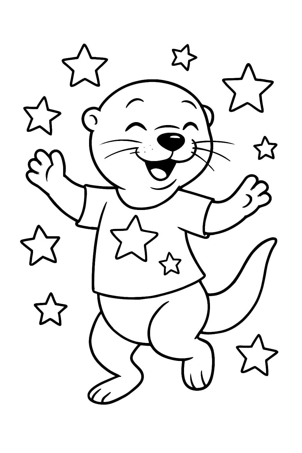 einen tanzenden otter im schlichten t shirt mit sternen drumherum