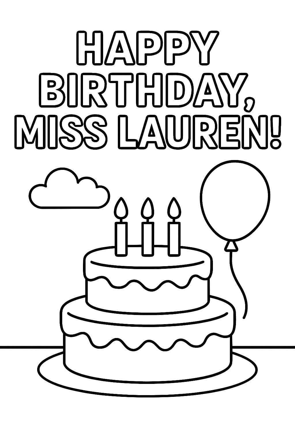 « Joyeux anniversaire, Mademoiselle Lauren ! » avec un gâteau d'anniversaire