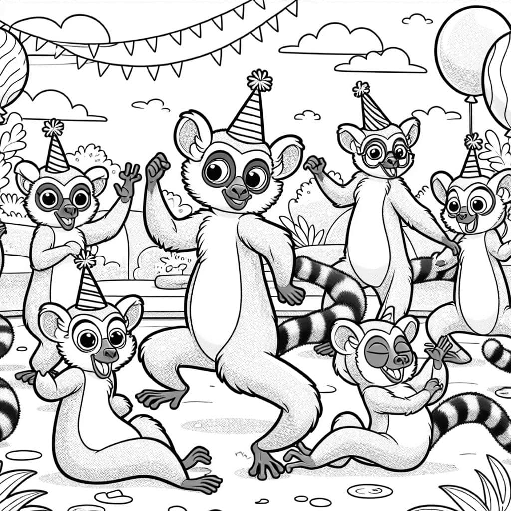 Lémures haciendo limbo en una fiesta de animales