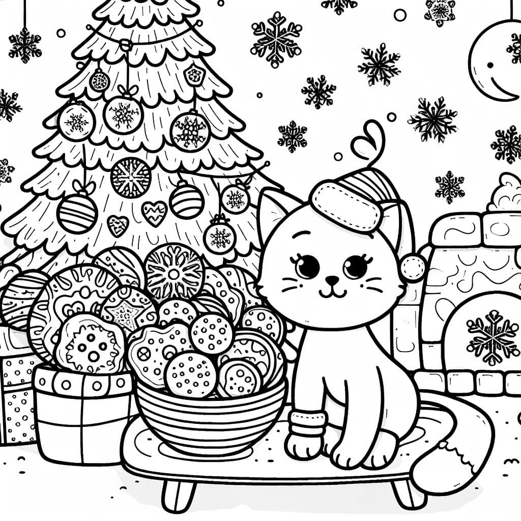 Katze schneeflocken weihnachtskekse verspielt