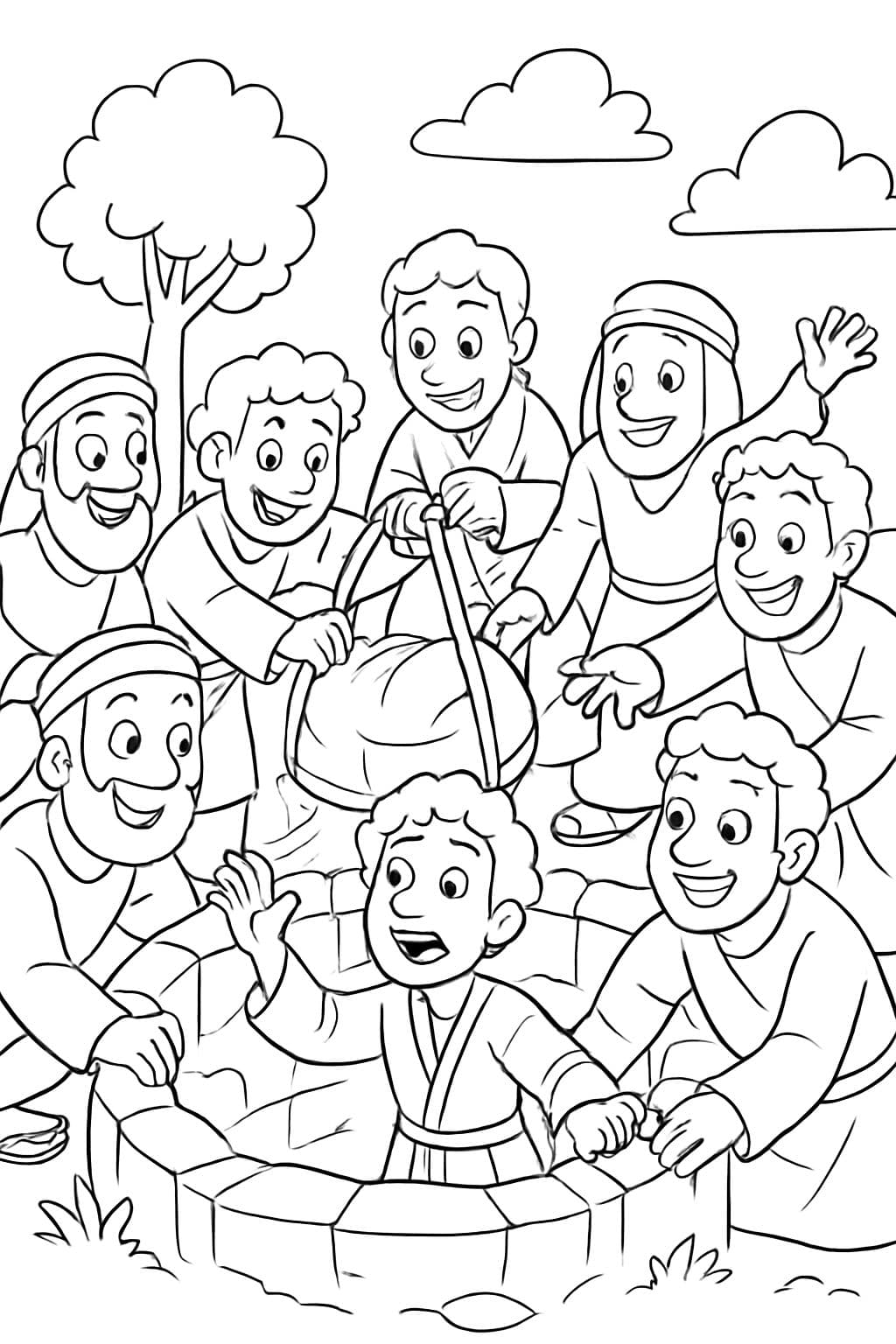 (Bibelgeschichte) Josef wird von seinen Brüdern in eine leere Zisterne geworfen