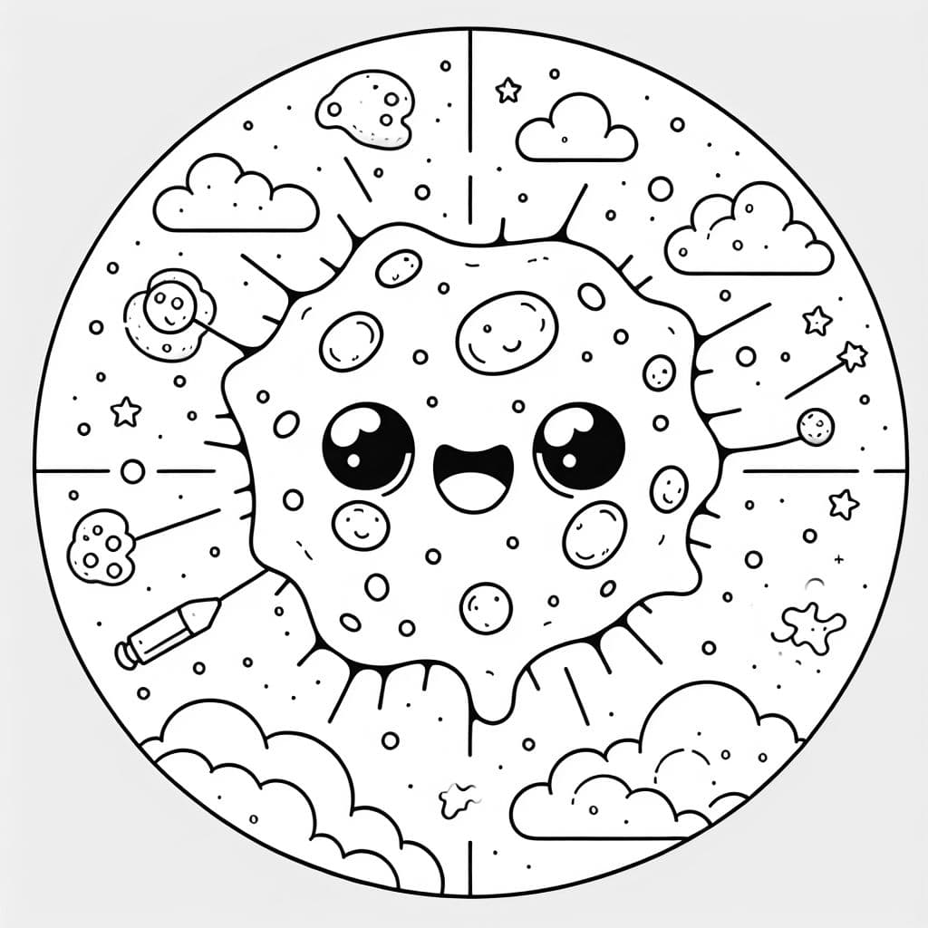 Page à colorier d'une cellule animale pour les enfants. Découvrez les différentes parties d'une cellule et apprenez leurs fonctions.