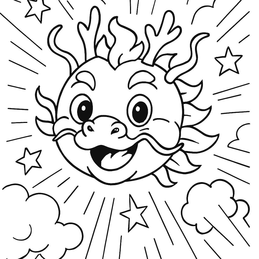 una cara de oruga redonda y amigable sin cuerpo de oruga que se parece un poco a un dragón asiático amigable