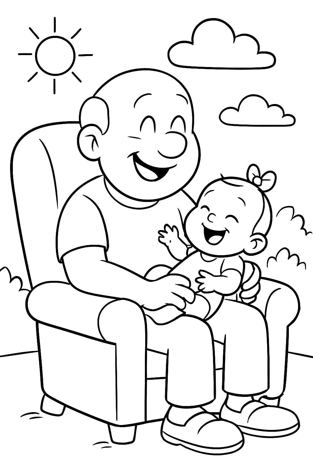 padre calvo meciendo a su bebé niña en una silla reclinable