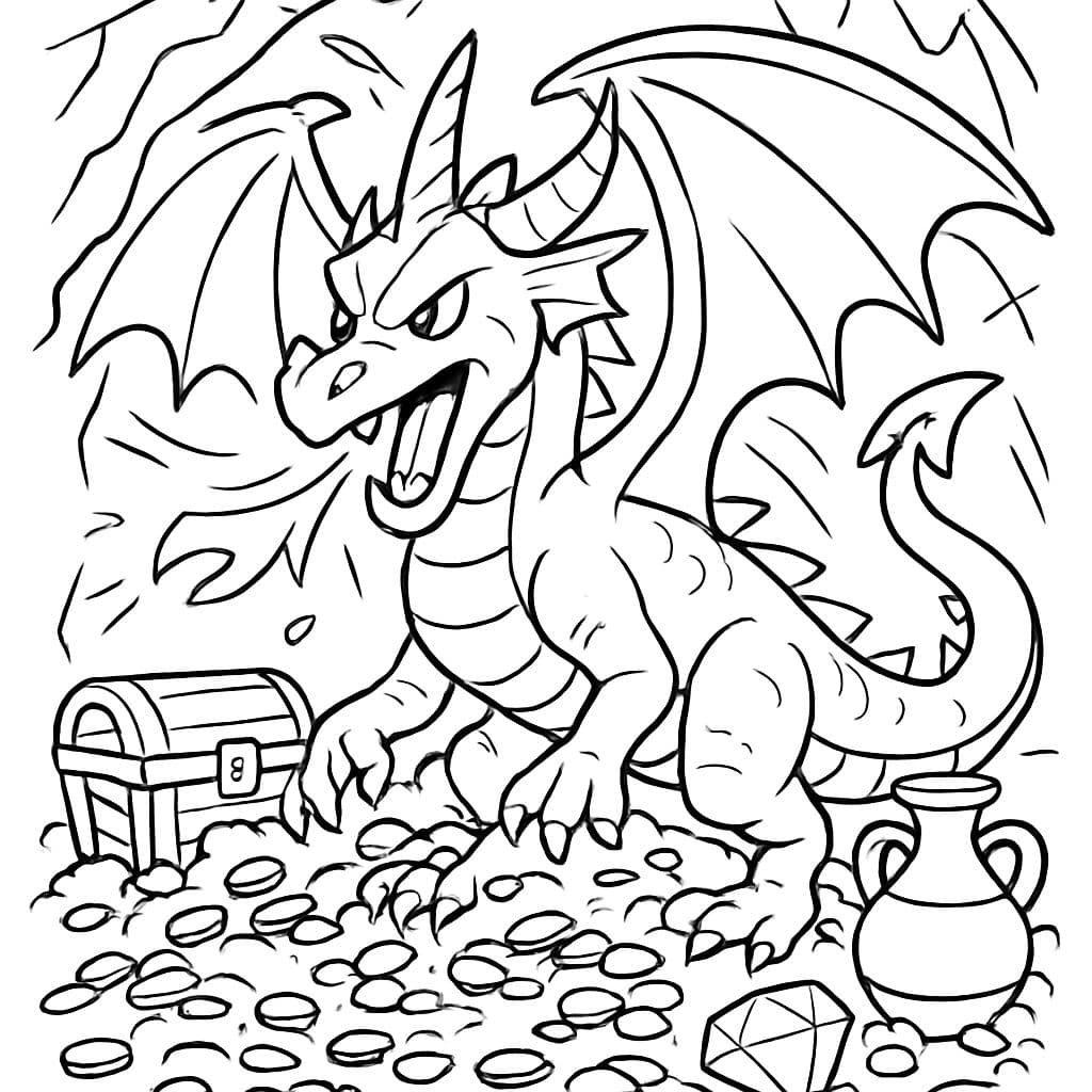 Ein Drache, der seinen Schatz in seiner Höhle hortet