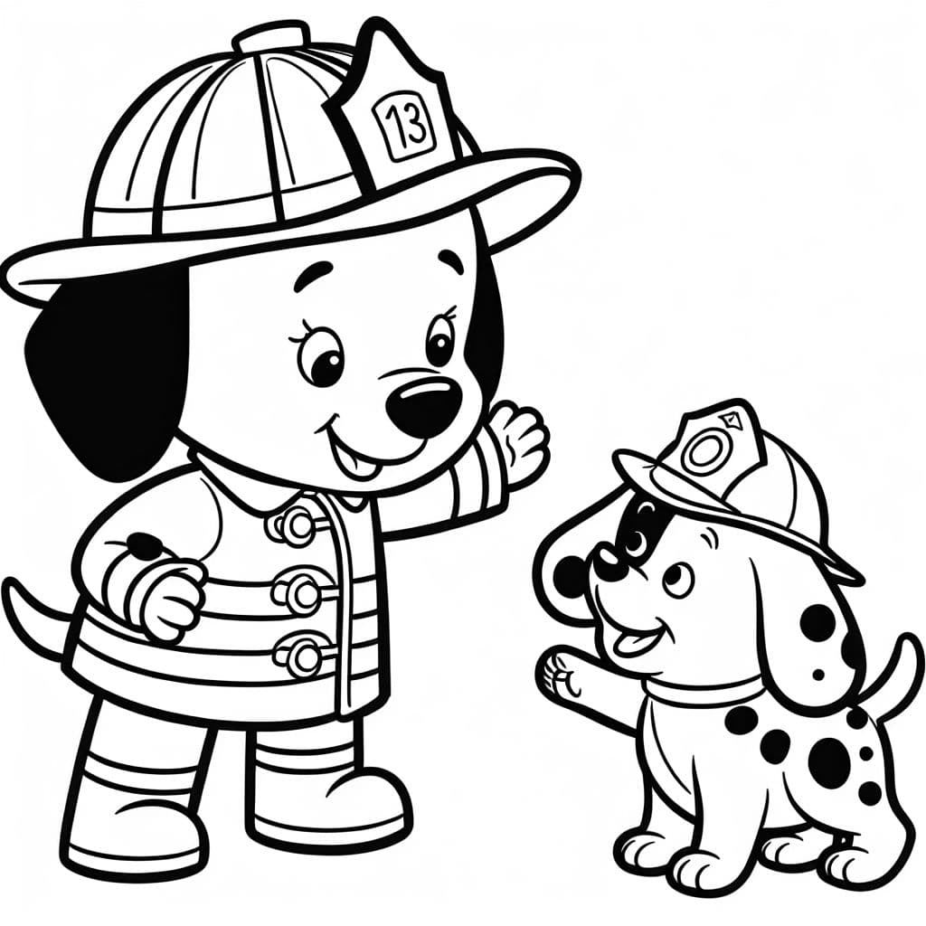 A firefighter Dalmatian playing with a police officer puppy