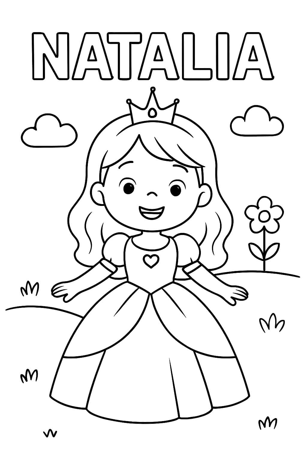 El nombre Natalia y una niña con un vestido de princesa.