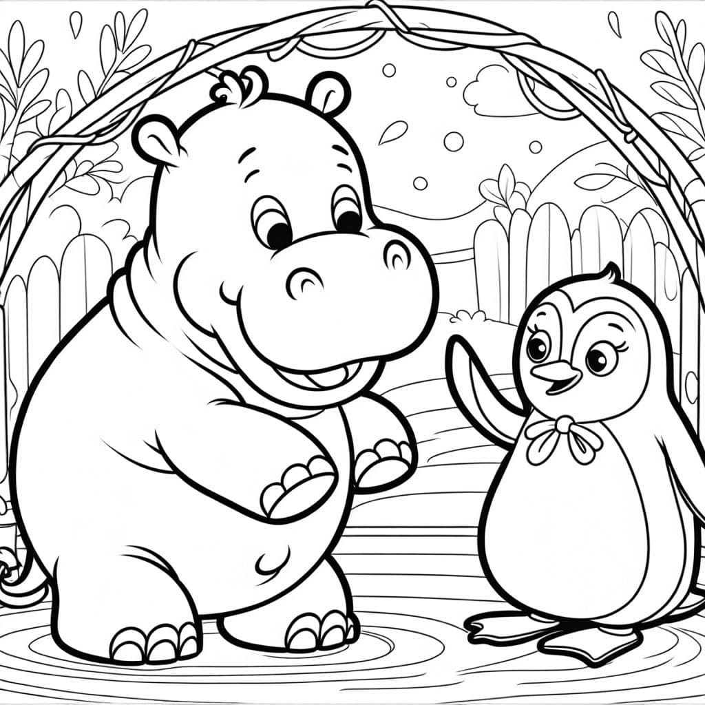 the baby pigmy hippo moo deng with pesto the penguin