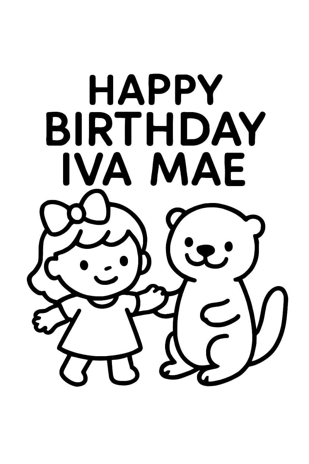 Una niña con un lazo y una nutria. Feliz cumpleaños Iva Mae.