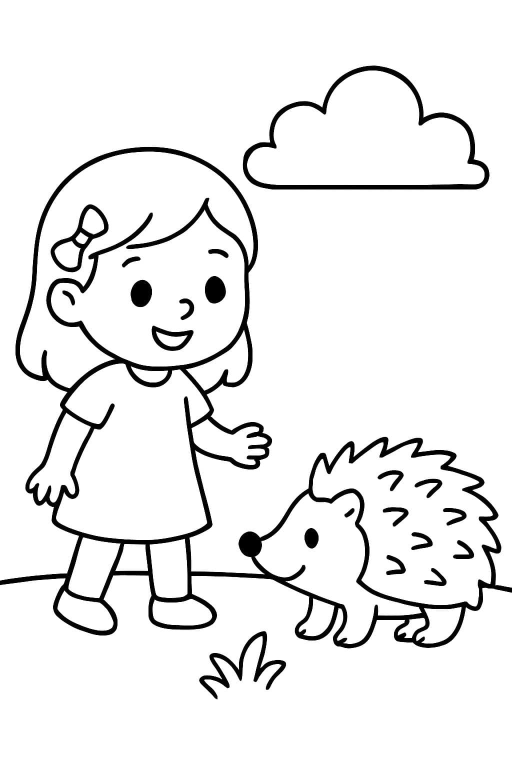 ein dreijähriges mädchen und ein süßes Stachelschwein