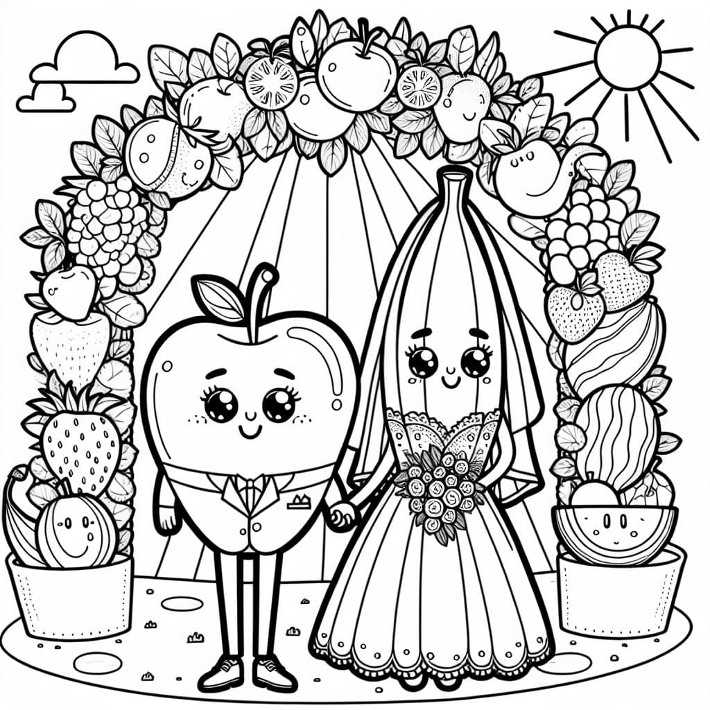 Una decoración de boda hecha de frutas que se ve dulce y acogedora.