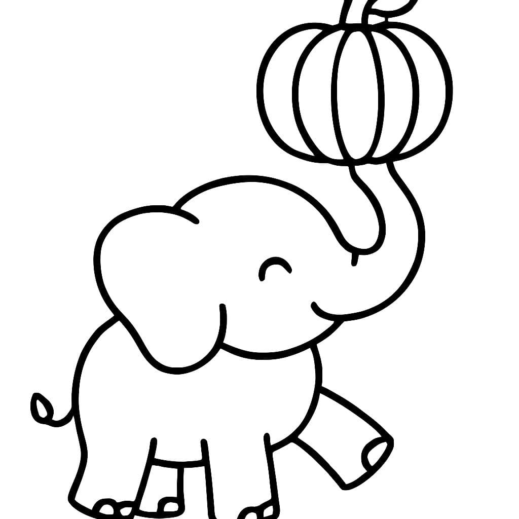 Ein Elefant, der einen Kürbis auf seinem Rüssel balanciert