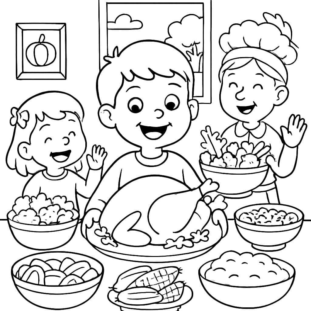 Cena de Acción de Gracias con muchos platos de verduras.