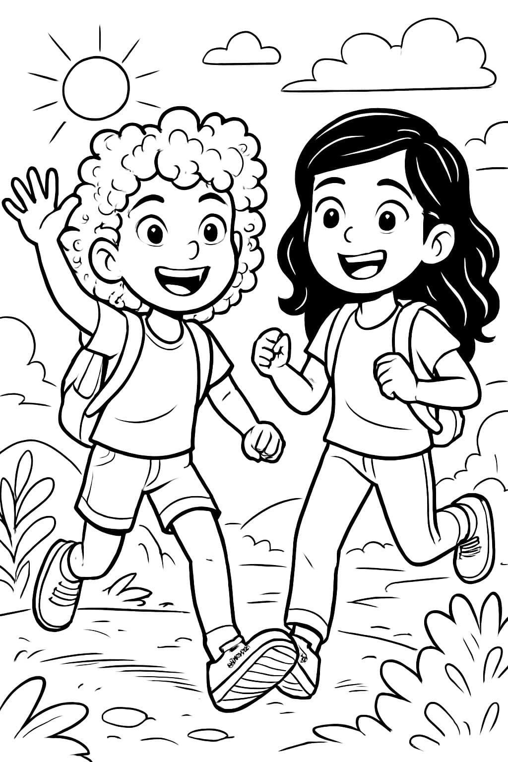 eine Freundin mit lockigem Haar, 9 Jahre alt, und neben ihr eine Freundin mit welligem schwarzen Haar, 9 Jahre alt