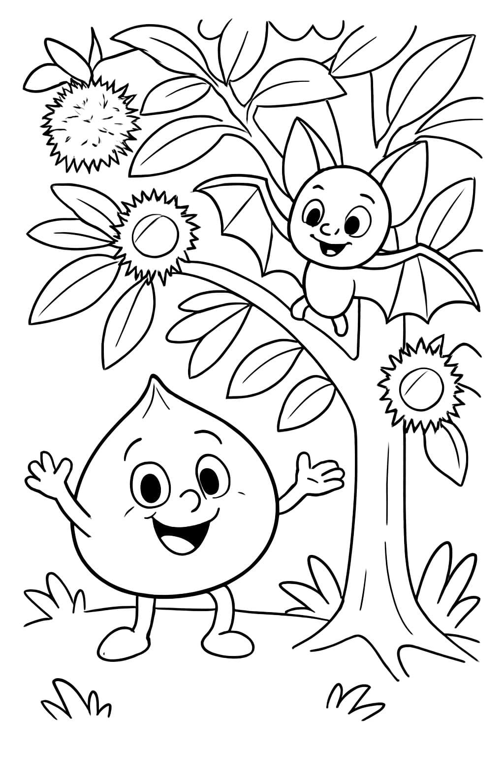 châtaigne avec une chauve-souris sur un arbre à châtaigne