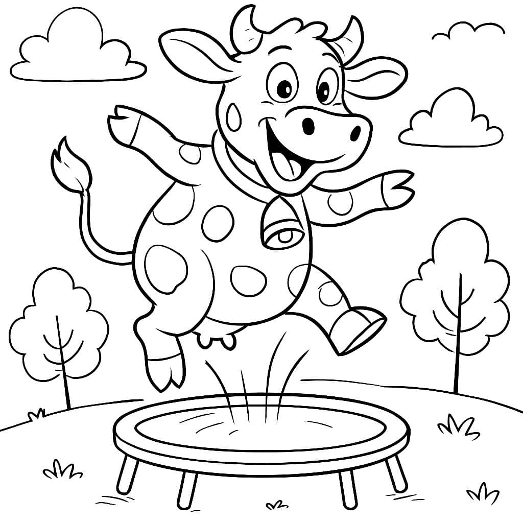 Vaca salta en un trampolín con todas sus patas