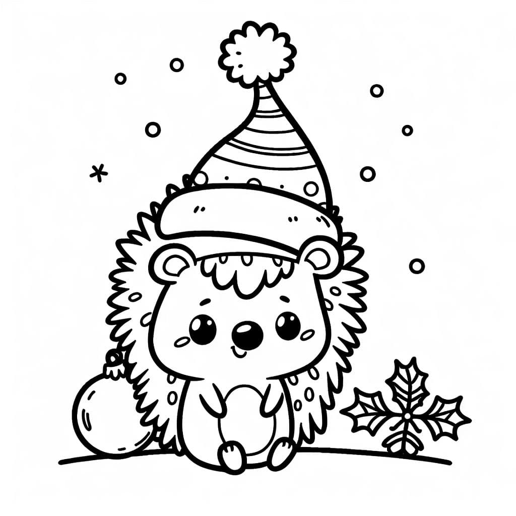 Ein Igel mit einer Weihnachtsmütze feiert Weihnachten.