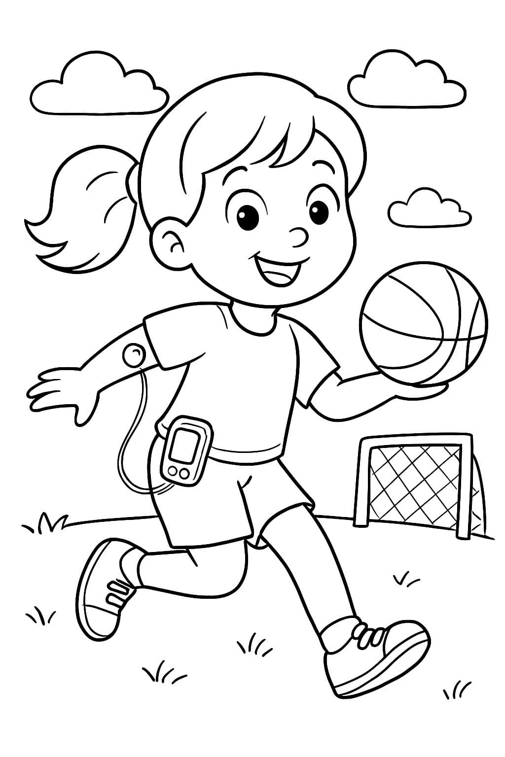 Une fille porte une pompe à insuline Mobi Tandem en jouant au sport.