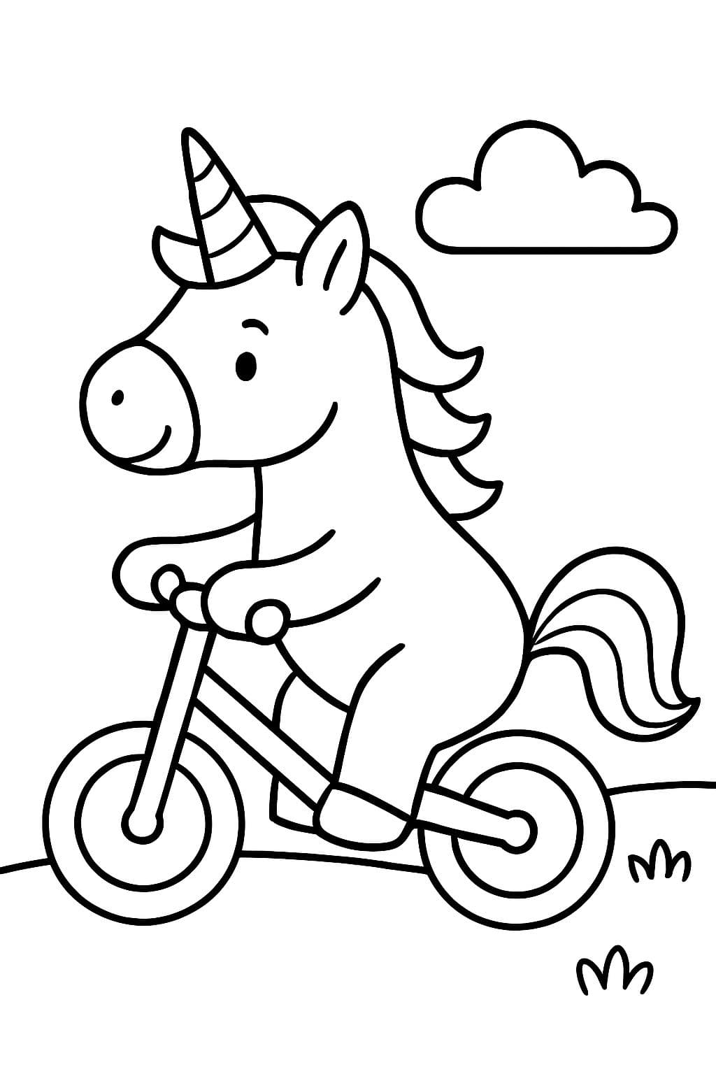 Un unicornio montando una bicicleta de equilibrio