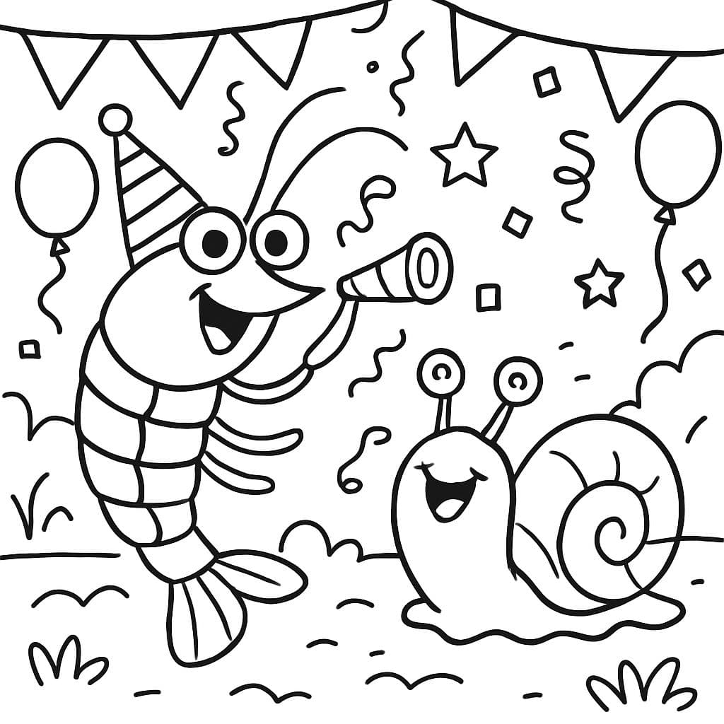 ein Urzeitkrebs mit einer Schnecke die eine Party feiern