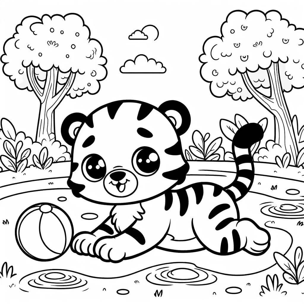 Un tigre lindo, perfecto para colorear para niños.