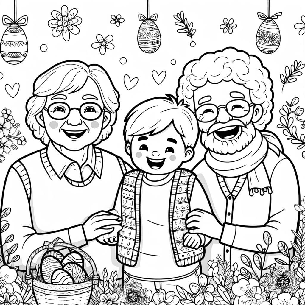 Un niño de 4 años con sus jóvenes abuelos en Pascua