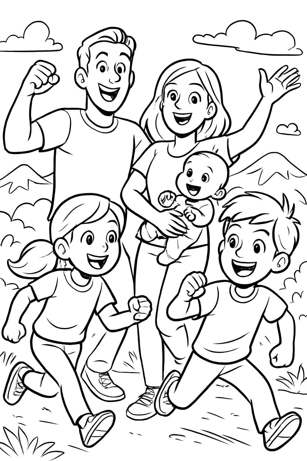 Familie Papa Mama Schwester 4 Jahre ich 8 Jahre und Baby
