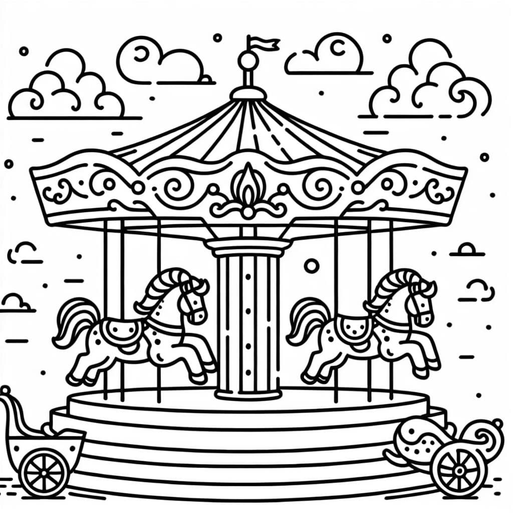 Carrusel para colorear que trae alegría y diversión!