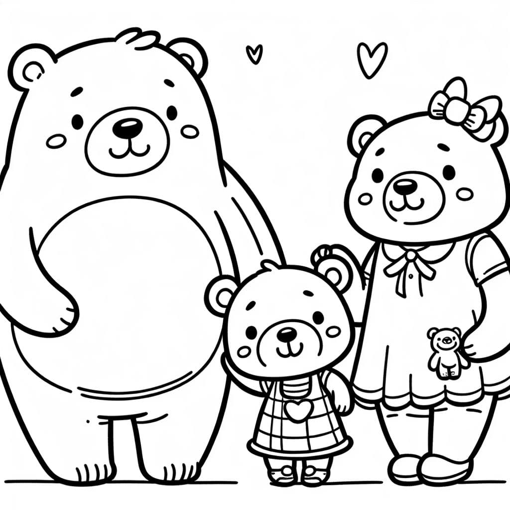 una familia de osos compuesta por papá, mamá, hermano y hermana