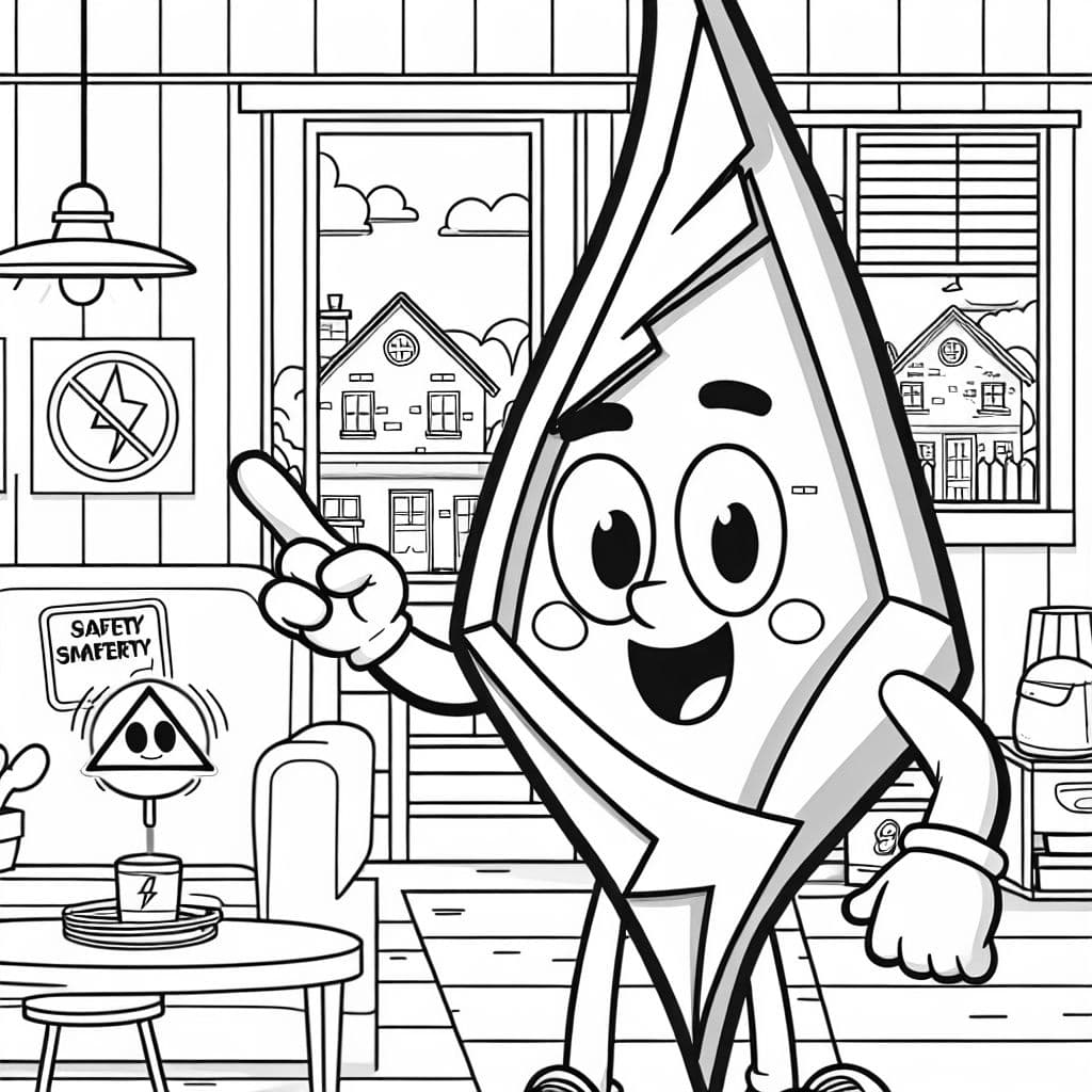 a lightening bolt asking kids to be safe around electricity