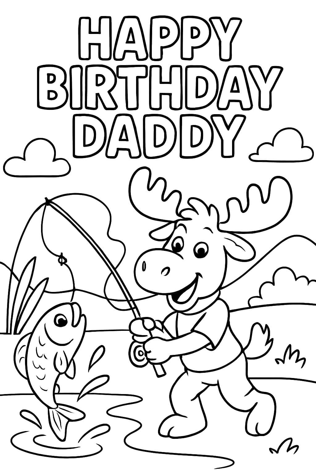 FELIZ CUMPLEAÑOS PAPÁ PALABRAS CON UN ALCE PESCANDO.