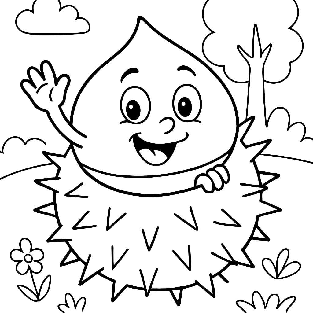 une châtaigne montrant son visage à l'intérieur du hérisson