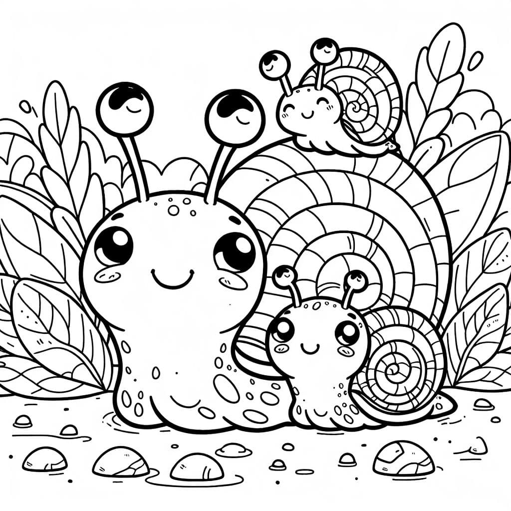 familia de caracoles con 2 pequeños caracoles