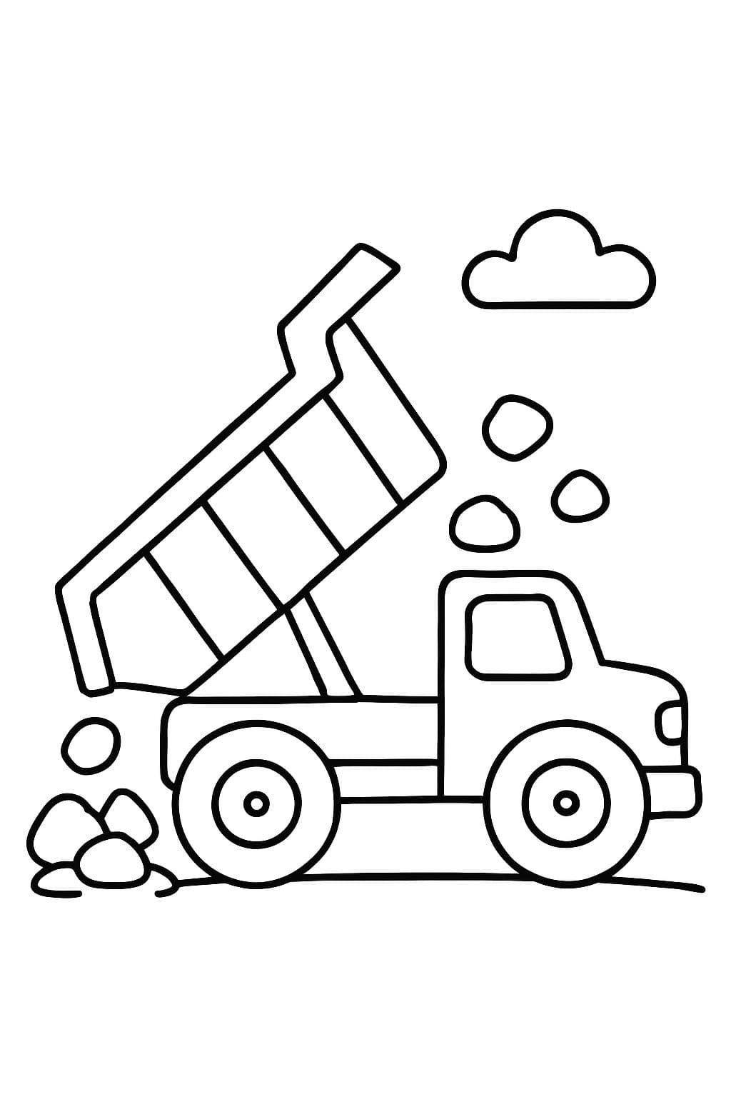 Cama de volteo levantada con piedras cayendo.