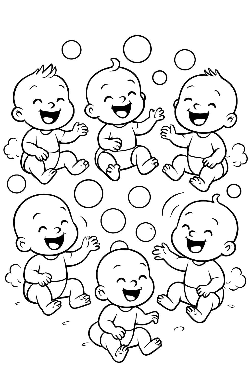 un círculo de asiento con muchos bebés que se tiran pedos alegremente y lanzan pelotas rebotadoras