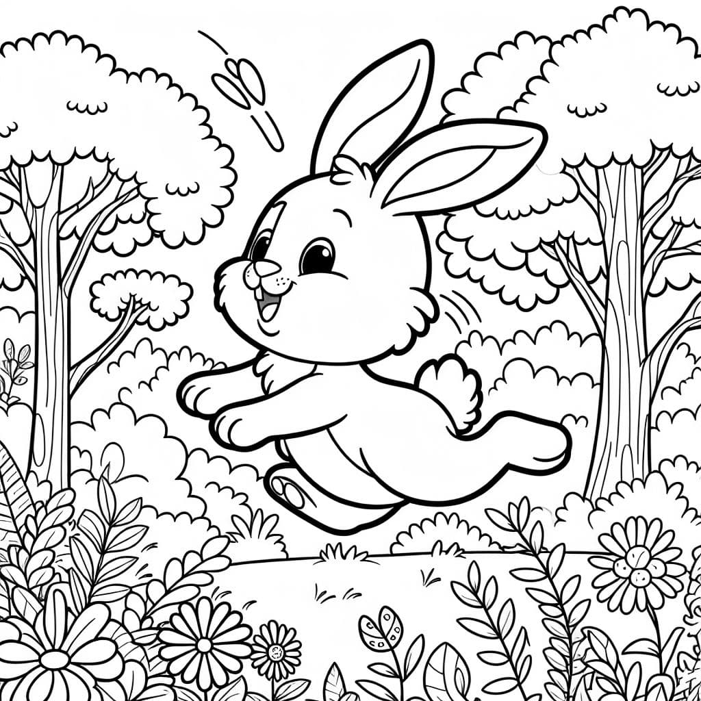 Un conejo en el bosque saltando por todas partes