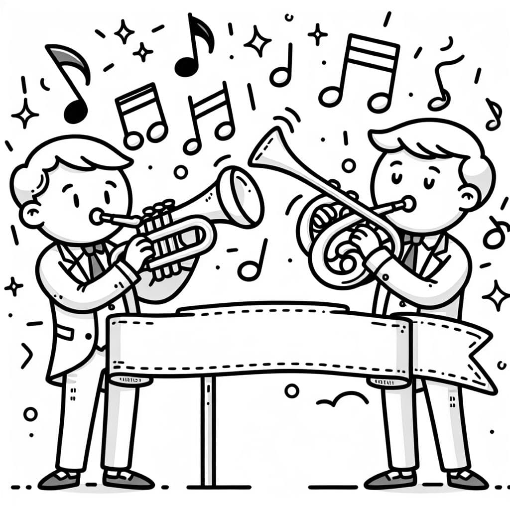 Musiker trompete klarinette noten mit leerem Banner