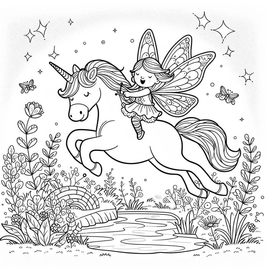 Une fée sautant sur une licorne qui creuse les unes sur les autres