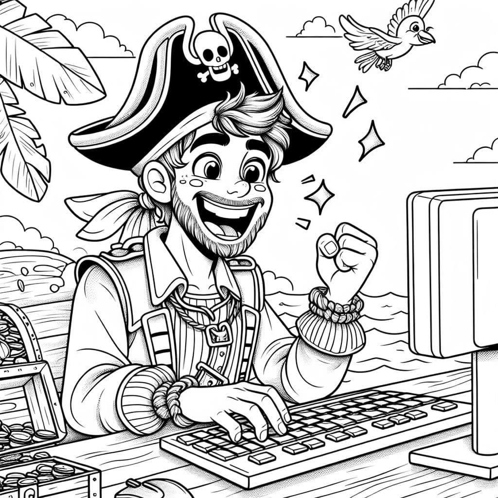 pirata en una computadora presionando la tecla enter