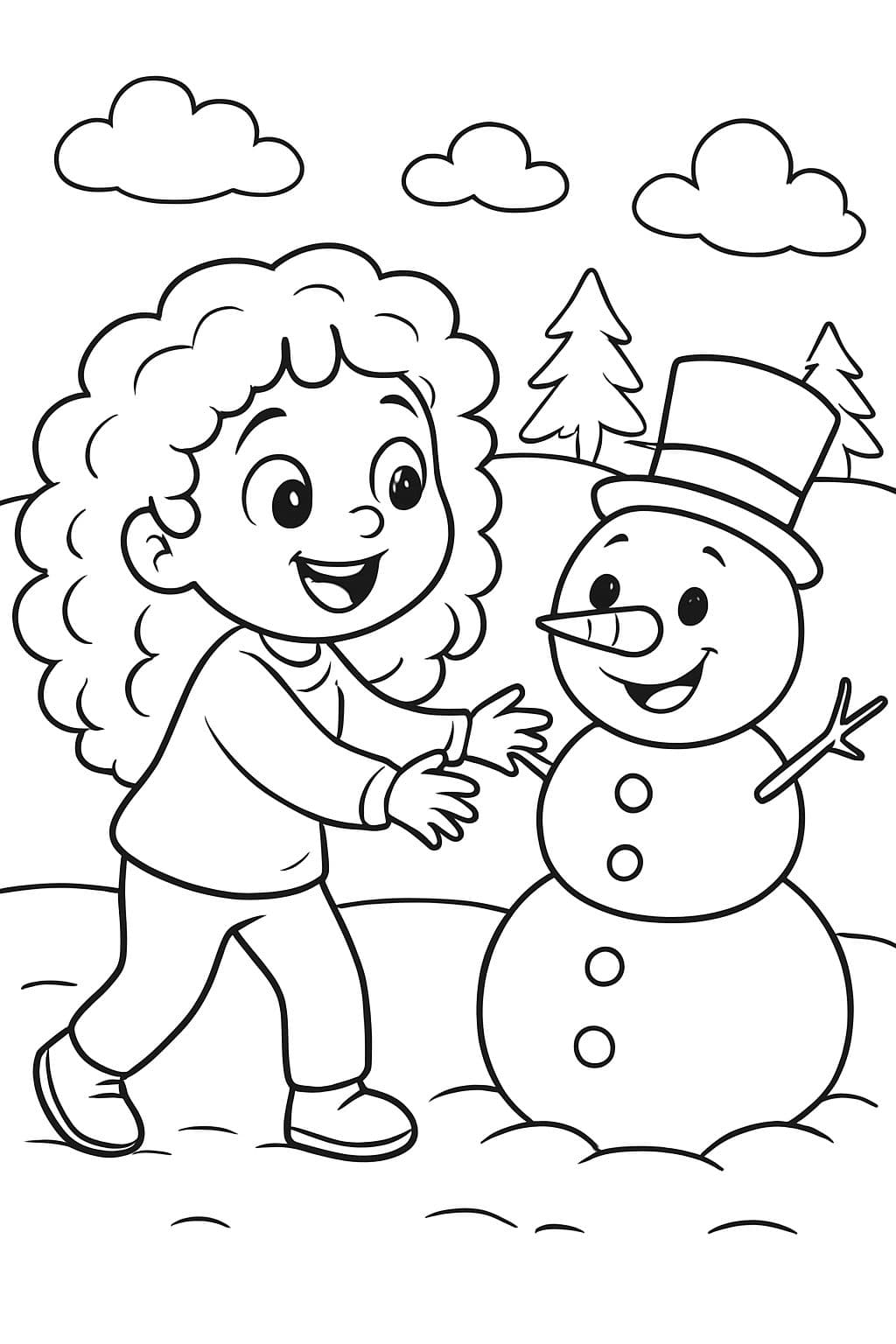 niño de 3 años con cabello rizado, cabello más largo, jugando con Olaf el muñeco de nieve