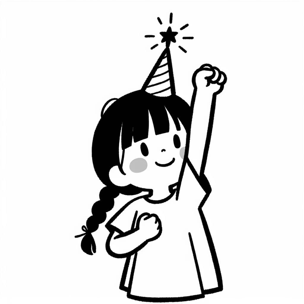 Una hermosa imagen de una niña con una pequeña coleta celebrando su cumpleaños.