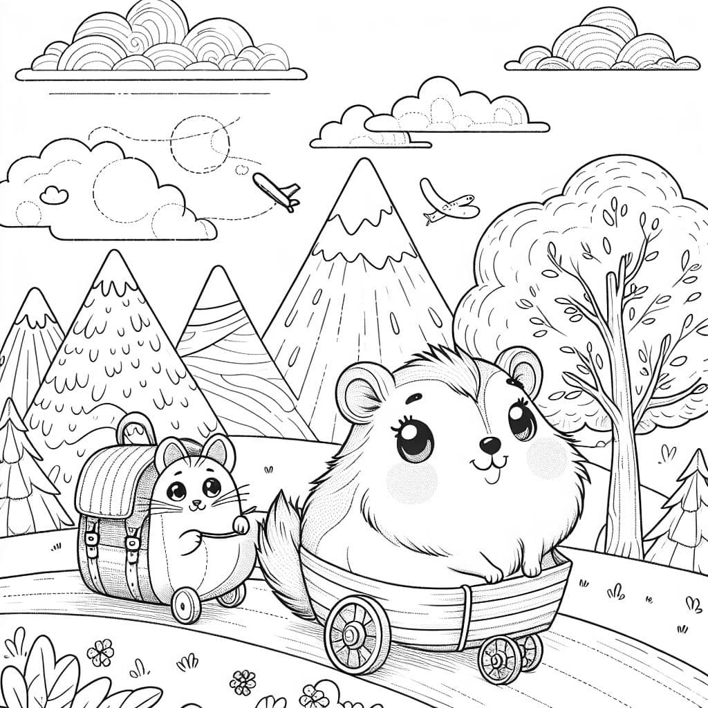 a hamster and a cat traveling around the world